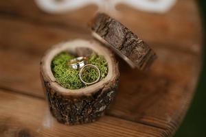 gold wedding rings with a wedding decor photo