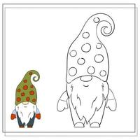 Coloring book for children. Cartoon Christmas Gnome. vector