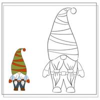 Coloring book for children. Cartoon Christmas Gnome. vector