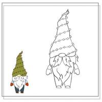 Coloring book for children. Cartoon Christmas Gnome. vector