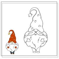 Coloring book for children. Cartoon Christmas Gnome. vector