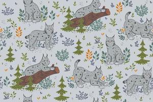 Seamless pattern with cute lynxes.Vector graphics. vector