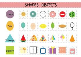 A set of shaped objects for kids, worksheet for preschool vector