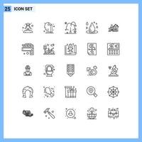 25 User Interface Line Pack of modern Signs and Symbols of home spa data liquid drop Editable Vector Design Elements