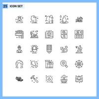 25 User Interface Line Pack of modern Signs and Symbols of home spa data liquid drop Editable Vector Design Elements