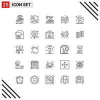 Group of 25 Modern Lines Set for camping camera player research genetics Editable Vector Design Elements