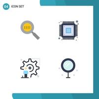 4 Thematic Vector Flat Icons and Editable Symbols of code setting magnifying device configuration Editable Vector Design Elements