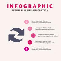 Refresh Reload Rotate Repeat Solid Icon Infographics 5 Steps Presentation Background vector