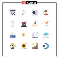 Modern Set of 16 Flat Colors Pictograph of repair mechanic triangle man turntable Editable Pack of Creative Vector Design Elements