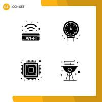 Set of 4 Modern UI Icons Symbols Signs for public sign hardware wifi plumber beach Editable Vector Design Elements