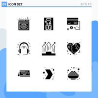 User Interface Pack of 9 Basic Solid Glyphs of set head business gadget marketing Editable Vector Design Elements