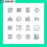 Pack of 16 Modern Outlines Signs and Symbols for Web Print Media such as board open capsule support help Editable Vector Design Elements