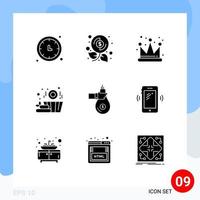 9 User Interface Solid Glyph Pack of modern Signs and Symbols of give bag profit basket sauna Editable Vector Design Elements