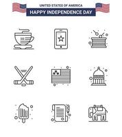 9 Line Signs for USA Independence Day flag american drum sport hokey Editable USA Day Vector Design Elements