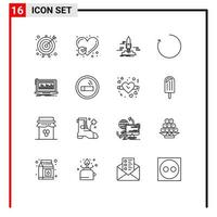 Group of 16 Outlines Signs and Symbols for data clockwise like arrow shuttle Editable Vector Design Elements