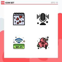 4 Filledline Flat Color concept for Websites Mobile and Apps calendar signal romance sound creative Editable Vector Design Elements