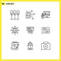 Modern Set of 9 Outlines and symbols such as wifi receiver presentation world global Editable Vector Design Elements