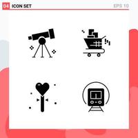 Collection of 4 Vector Icons in solid style. Modern Glyph Symbols for Web and Mobile. Solid Icon Sign Isolated on White Background. 4 Icons.