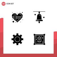 Mobile Interface Solid Glyph Set of 4 Pictograms of present tools love school hobbies Editable Vector Design Elements