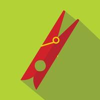 Red clothes pin icon, flat style vector