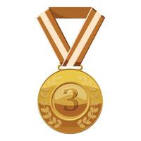 Bronze medal with number three icon, cartoon style vector