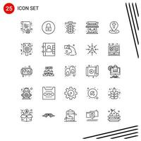 Collection of 25 Vector Icons in Line style. Pixle Perfect Outline Symbols for Web and Mobile. Line Icon Signs on White Background. 25 Icons.