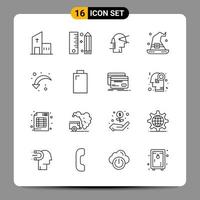 16 símbolos de contorno del paquete de iconos negros para diseños receptivos sobre fondo blanco. 16 iconos establecidos. vector