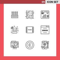 User Interface Pack of 9 Basic Outlines of movie end chart party drink Editable Vector Design Elements