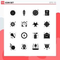 Universal Icon Symbols Group of 16 Modern Solid Glyphs of flower web forbidden paper file Editable Vector Design Elements