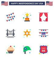 feliz día de la independencia 4 de julio conjunto de 9 pisos pictograma americano de policía signo policía teatro hombres ciudad editable usa día vector elementos de diseño