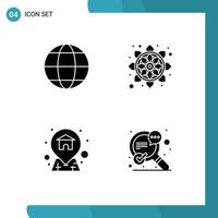 Group of 4 Solid Glyphs Signs and Symbols for communication home globe pattern search Editable Vector Design Elements