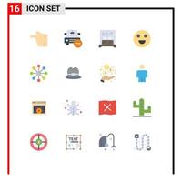 Pack of 16 Modern Flat Colors Signs and Symbols for Web Print Media such as skin happy vehicles face sleep Editable Pack of Creative Vector Design Elements