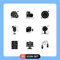 Pack of 9 creative Solid Glyphs of packing box healthy party alcohol Editable Vector Design Elements