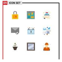 Universal Icon Symbols Group of 9 Modern Flat Colors of calendar spam real sms mail Editable Vector Design Elements
