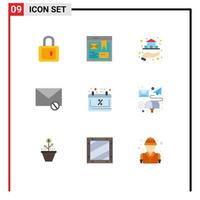 Universal Icon Symbols Group of 9 Modern Flat Colors of calendar spam real sms mail Editable Vector Design Elements