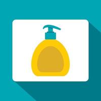 Yellow liquid soap bottle icon, flat style vector