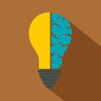 Brain lamp icon, flat style vector