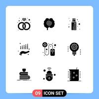 Group of 9 Modern Solid Glyphs Set for ai pharmaceutical connector online growth Editable Vector Design Elements