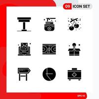 Set of 9 Modern UI Icons Symbols Signs for court graph berry document new year Editable Vector Design Elements