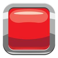 Red square button icon, cartoon style vector