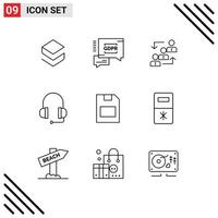 User Interface Pack of 9 Basic Outlines of card headset advancement headphones staff Editable Vector Design Elements