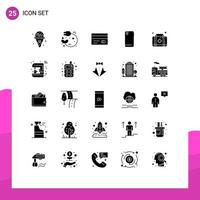 Modern Set of 25 Solid Glyphs and symbols such as first aid android banking mobile phone Editable Vector Design Elements