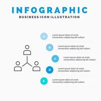 Structure Company Cooperation Group Hierarchy People Team Line icon with 5 steps presentation infographics Background vector