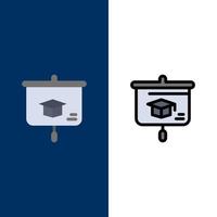 gráfico educación presentación escuela iconos plano y línea llena icono conjunto vector fondo azul