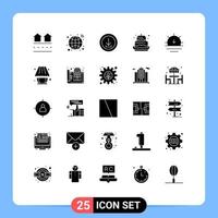 Pack of 25 Modern Solid Glyphs Signs and Symbols for Web Print Media such as decoration cake network birthday store Editable Vector Design Elements