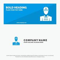 Construction Engineer Worker Work SOlid Icon Website Banner and Business Logo Template vector