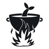 Fish soup on a fire icon, simple style vector