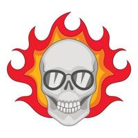 Flaming skull icon, cartoon style vector