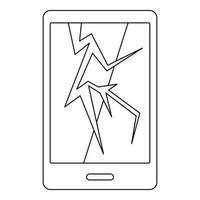 Cracked phone icon, outline style vector