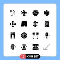 Pack of 16 Modern Solid Glyphs Signs and Symbols for Web Print Media such as share link transportation central firewall Editable Vector Design Elements